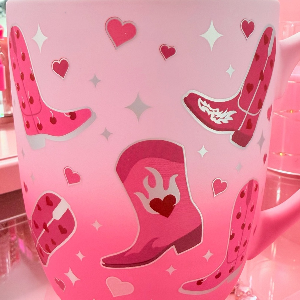 Pink Cowgirl Boots Ceramic Mug Western Valentine Aesthetic Coffee Cup - Picture 2 of 4